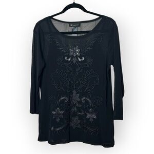 INC International Concepts Black Top with Silver Embroidery